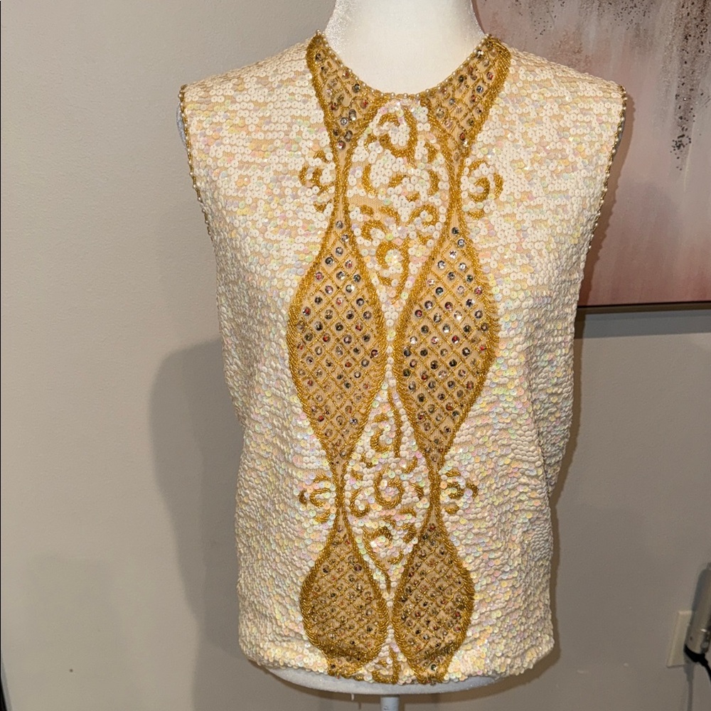 Embellished Sleeveless Top with Gold Accents